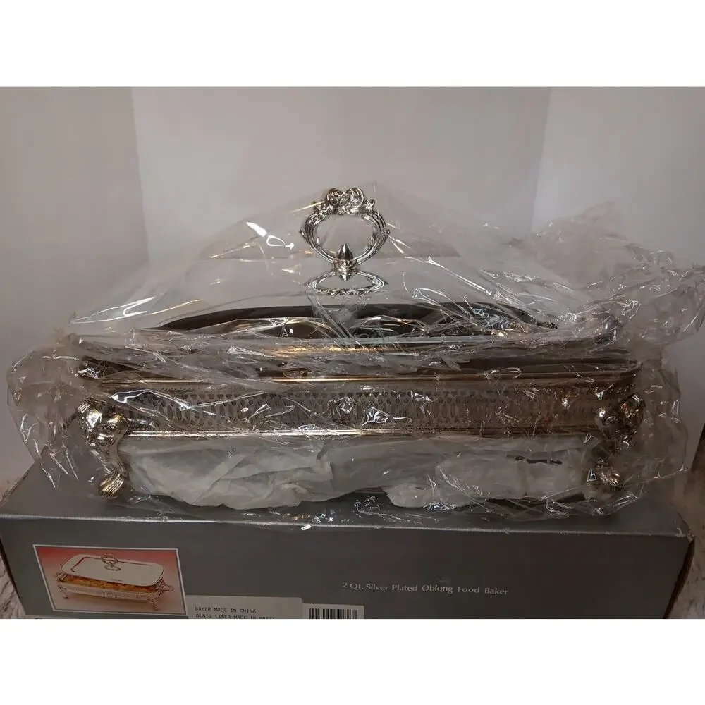 2 Qt Silver Plated Oblong Food Baker with Cover - Never Used